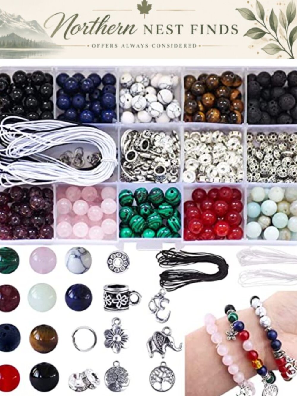 418pc 8mm Crystal Gemstone Bead Jewelry Making Kit DIY Bracelet Necklace